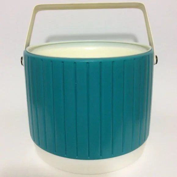 Vintage Thermos Plastic Ice Bucket Teal White Bar Restaurant Man Cave Decor - Picture 11 of 12